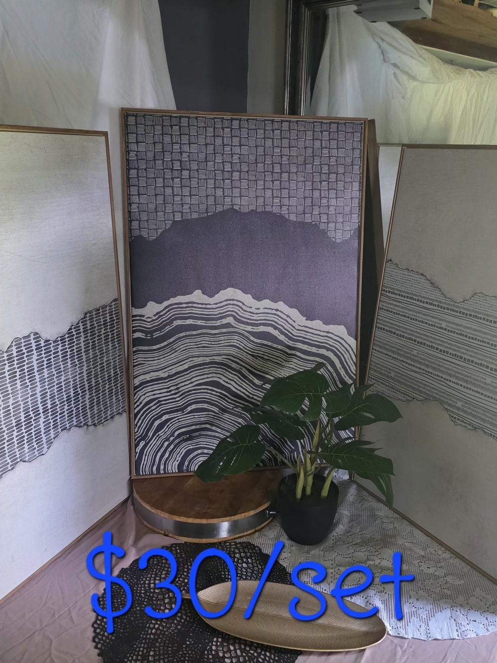 Neutral Gray and White Abstract Wave Wall Art - Brand: